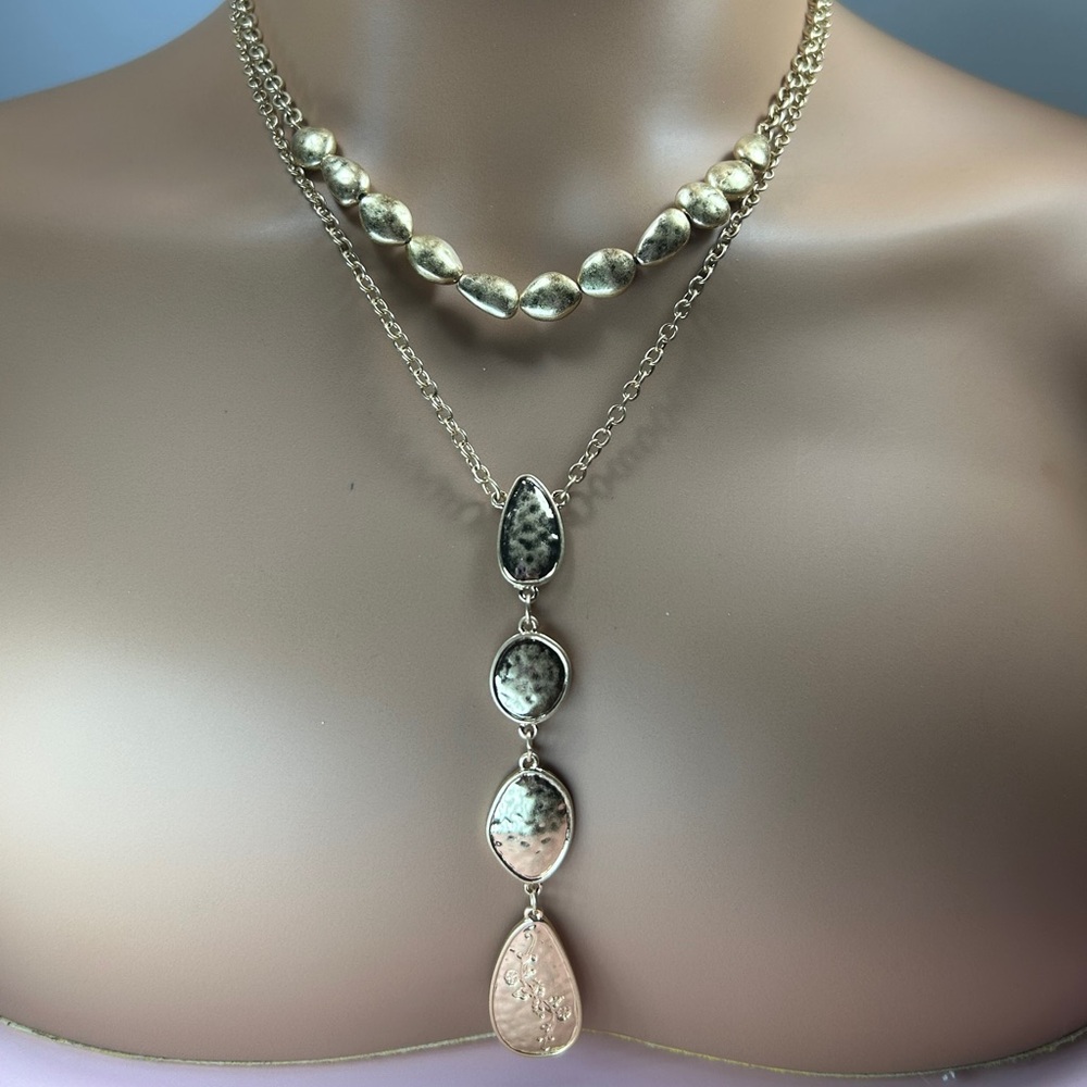 Stylish Brushed Gold Hammered Layered Necklace